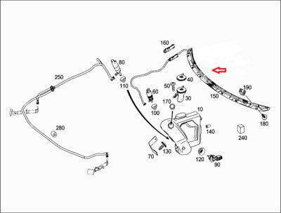 Панель омывателя лобового стекла в сборе со шлангом для Мерседес Панель омывателя лобового стекла в сборе со шлангом для Мерседес