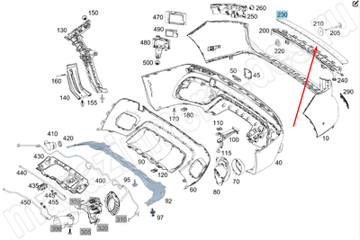 Декоративный элемент облицовки снизу справа бампера сзади Декоративный элемент облицовки снизу справа бампера сзади