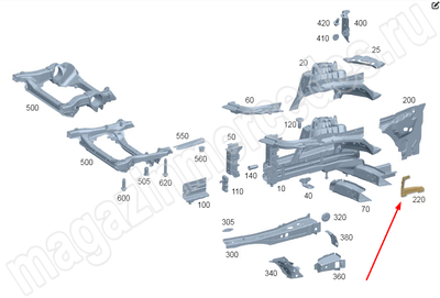Металлический усилитель к поперечине снаружи справа Металлический усилитель к поперечине снаружи справа