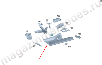 Основная панель днища пола передней части салона справа Основная панель днища пола передней части салона справа