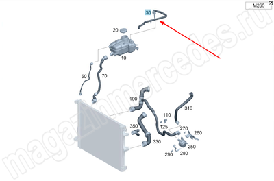 Шланг системы охлаждения двигателя низко температурный контур к расширительному бочку Mercedes Шланг системы охлаждения двигателя низко температурный контур к расширительному бочку Mercedes
