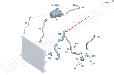Шланг системы охлаждения двигателя к радиатору справа Mercedes Шланг системы охлаждения двигателя к радиатору справа Mercedes