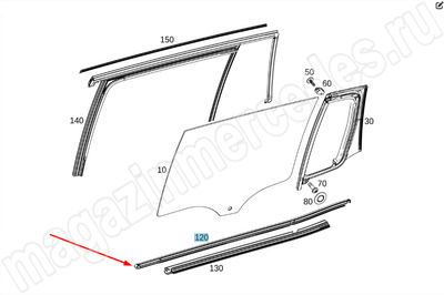 Планка уплотнительная стекла задней левой двери наружная Mercedes Планка уплотнительная стекла задней левой двери наружная Mercedes