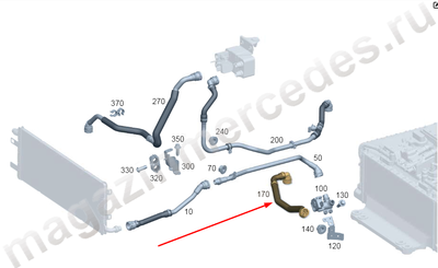 Трубка низкотемпературного контура хладагента от регулирующего клапана к батарее Mercedes Трубка низкотемпературного контура хладагента от регулирующего клапана к батарее Mercedes