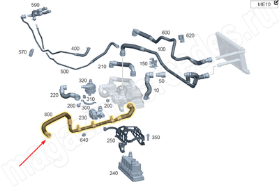 Шланг печки от регулирующего клапана к двигателю Mercedes Шланг печки от регулирующего клапана к двигателю Mercedes