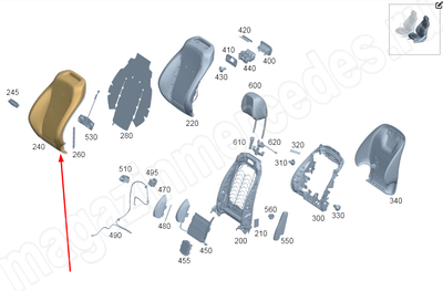 Обивка спинки переднего левого сиденья Mercedes Обивка спинки переднего левого сиденья Mercedes